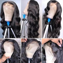 Boay Wave 13x6 HD Lace Front Wigs Natural Curly Human Hair Pre Plucked Body Wave Lace Front Wigs #1B Black 24 Inch for WomenGlueless Transparent Frontal Wigs Human Hair Bleached Knots 150% Density