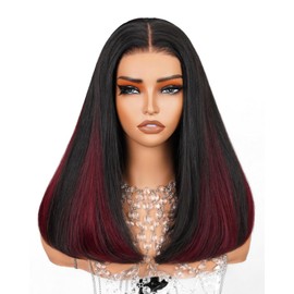 Arabella Hair 5x6 Glueless Wigs Human Hair and 4 Pcs 1B/99J Clip in Hair Extensions Pre Plucked Pre Cut 280% Density Glueless Wigs Human Hair Pre Plucked Bleached Knots Straight Wig Human Hair 18inch