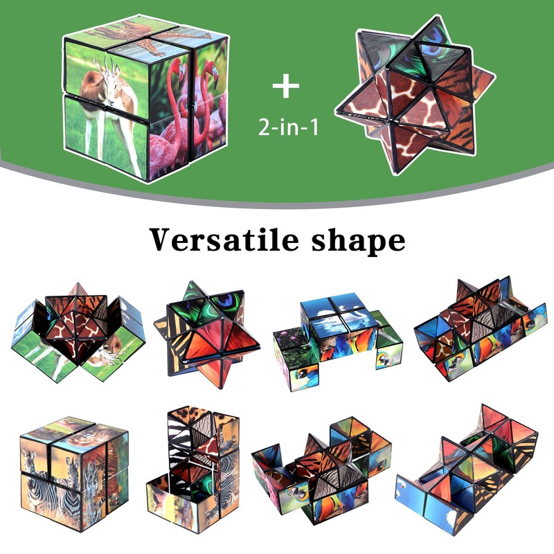3D Infinite Cube Puzzle Toy, 2-in-1 Shape-Shifting Design, Animal Pattern,