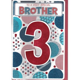 Prelude Brother 3rd Birthday Card ~ to A Very Special Brother 3 Today ~ Stars Medium Card Size 23cm x 16cm