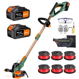 WeGofly 13-Inch String Trimmer Cordless,(2 x 21V 5.0Ah Batteries & Charger), 2 in 1 Trimmer & Edger, Electric Weed Wacker with Auto Rope Spool Feed, 6 Pcs 4M Spool Line for Yard, Garden, Green