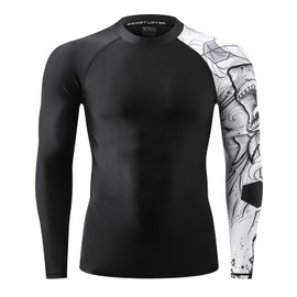 HUGE SPORTS Wildling Series UPF 50+ UV Protection Quick Dry Compression Rash Guard Long Sleeve (Black Shark,3XL)
