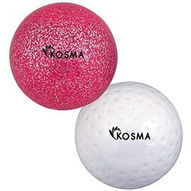 Kosma Set of 2 Dimple Hockey Balls | Outdoor Sports Practice Training Balls (White Dimple, Pink glitter)