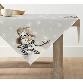 Artoid Mode Snowman Snowflakes Christmas Tablecloth, Seasonal Table Linen, Winter Kitchen Table Decoration, Indoor, Holiday, Party Decor, 120 x 120 cm