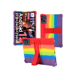 Case for TABWEE W90 Tablet Android 15 11 Inch，WUNIAK Shock Proof Lightweight Stand Rubber Shell Protective Cover,Kids Friendly Soft Silicone Adjustable Stand Cover,Rainbow