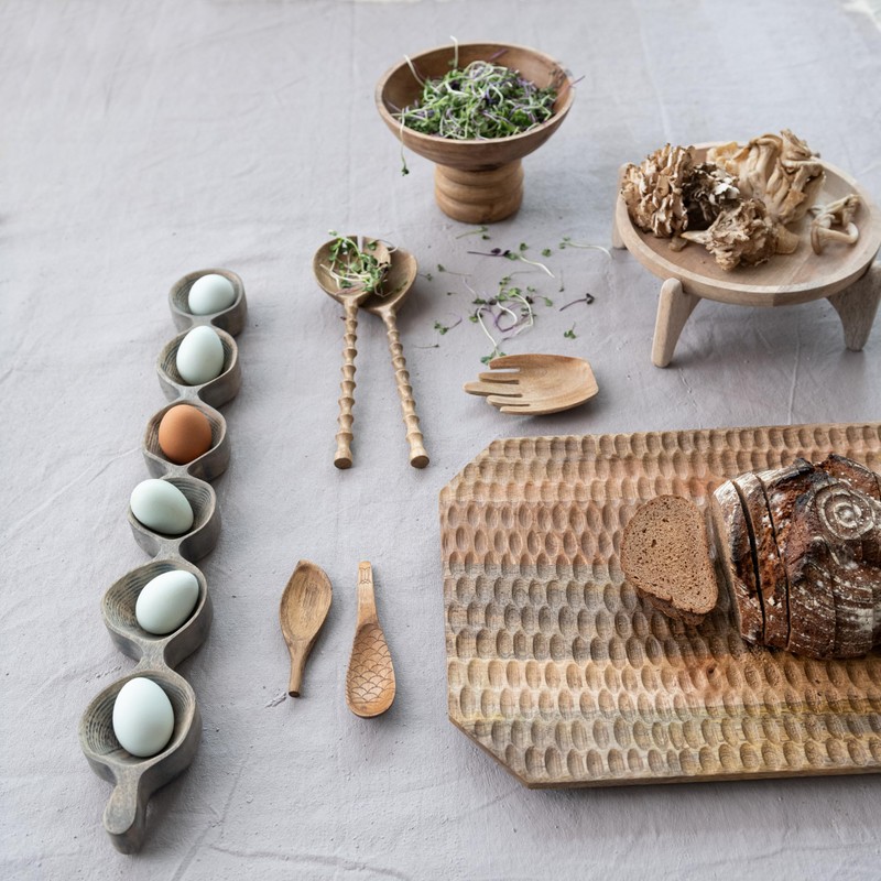 Bloomingville Round Wooden Platter with Stand, Natural