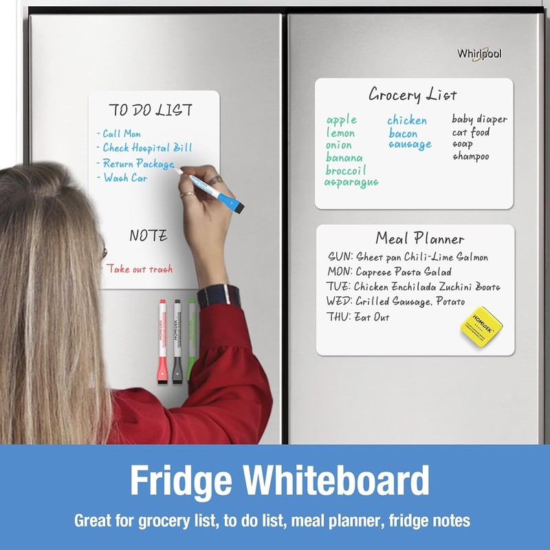 HOMiDEK Magnetic Whiteboard for Fridge, 3 Pack Small Magnetic Dry