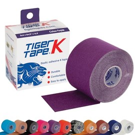 TIGERTAPES K Tape - Purple Kinesiology Tape (5cm x 5m) | Uncut Muscle Tape for Running, Sports & Injury Recovery | Waterproof, Hypoallergenic & Elastic Athletic Tape for Training & Rehab