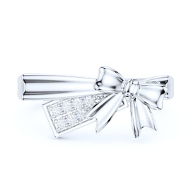 PRSTANI Solid Sterling Silver Lovely Bowknot Simulated Round Brilliant Cut Diamonds Fashion Statement Ring (6.5)