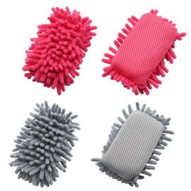 JAKOUE 4 Pcs Pink & Grey Dry Erase Eraser - Microfiber Shag Whiteboard Cleaners for Classroom, Office & Home (Washable Board Erasers)