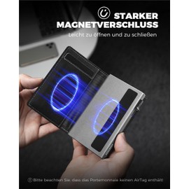 DODENSHA® Airtag Men's Wallet with XL Coin Compartment, MagSnap Card Case, Smart Airtag Wallet for 10+ Cards, Men's Wallet with RFID Protection, Men's Wallet with AirTag Compartment, Black silver,