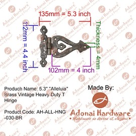 Adonai Hardware Alleluia Antique Cast Iron Vintage T Hinges (5.3" x 4 Pack, Matte Black) for Barn Doors, Gates, Kitchen Cabinets, Cupboards, Sheds, Windows, Wooden Box, Furniture, Chest and Trunks