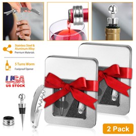 KOCASO 2 * 3Pcs Corkscrew Bottle Opener Set Tool, Foil Cutter Drip Collar Protector, Cork Stopper Wine Bottle Cap Opener