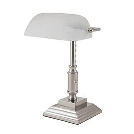 V- Light White Shade LED Desk Lamp, Vintage Lamp, Study Lamp, or Reading Light, Brushed Nickel Finish 6.5 x 6.5 x 14.8