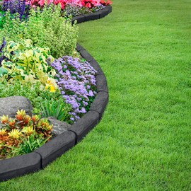 Garden Central 12-Pack 12”x4” Fake Stomp Rubber Edge Stone, Grey – Faux Landscape Border Decor for Patios, Paths, Play Areas & Gardening – DIY No-Dig Edging Block for Outdoor Decorative Projects