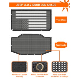 Savadicar Mesh Shade Top, Roof Sunshade Cover for 2018-2023 Jeep Wrangler JL JLU 4XE 4 Door, UV Protection & Heat Reduction for Enhanced Comfort on The Road, Durable Polyester, American Flag, Black