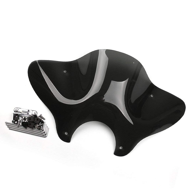 Universal Motorcycle Cruiser Windshield Windscreen With Mounting Kit (Black)