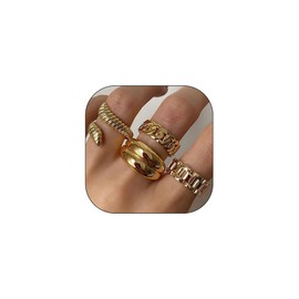 CJIAYUJEW Chunky Gold Rings for Women Silver Open Dome Rings Stackable Knuckle Rings Set Gold Silver Adjustable Thick Ring for Women (g1)