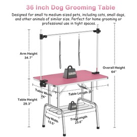 APRILSOUL 36 Inch Pet Grooming Table for Small Dogs,Adjustable Height,Foldable,Anti-Slip Surface,with Arms, Nooses, Mesh Tray