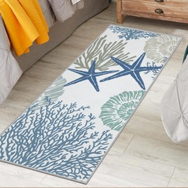 Tritard Coastal Runner Rug 2x6 Nautical Kitchen Hallway Rugs Beach Themed Non-Slip Indoor Floor Mat Machine Washable Rugs Carpet for Bathroom Living Room Bedroom Laundry Room Entryway, Blue