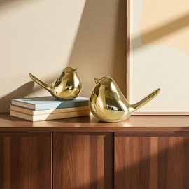 TSCVPJL Ceramic Birds Figurines Home Decor, Set of 2 Black Birds Statue, Chubby Small Bird Figurines, Modern Style Bird Decor for Home Living Room Desk Bookshelf Coffee Table Office Desktop (Black)