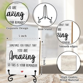Inspirational Wooden Sign, Sometimes You Forget That You Are Amazing sign, Desk Decor Sign with stand, Home & Office Inspirational Gifts For Women And Man, Desk Decor & Accessories 5x5 inches-A23