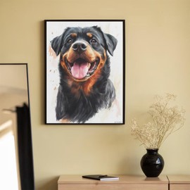 IZTAWEY Unframed Cheerful Rottweiler Wall Decor Canvas Oil Art Rottweiler with a Cheerful Demeanor Perfect for Nursery or Bedroom Bathroom Gifts for Mom 12x16inch Frameless