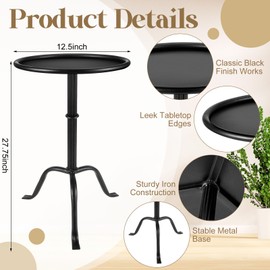 RattanView 1 Pcs Metal Martini Table Pedestal Small Side Table 12.5 x 12.5 x 27.75 Inches for Living Room Bedroom (Black)