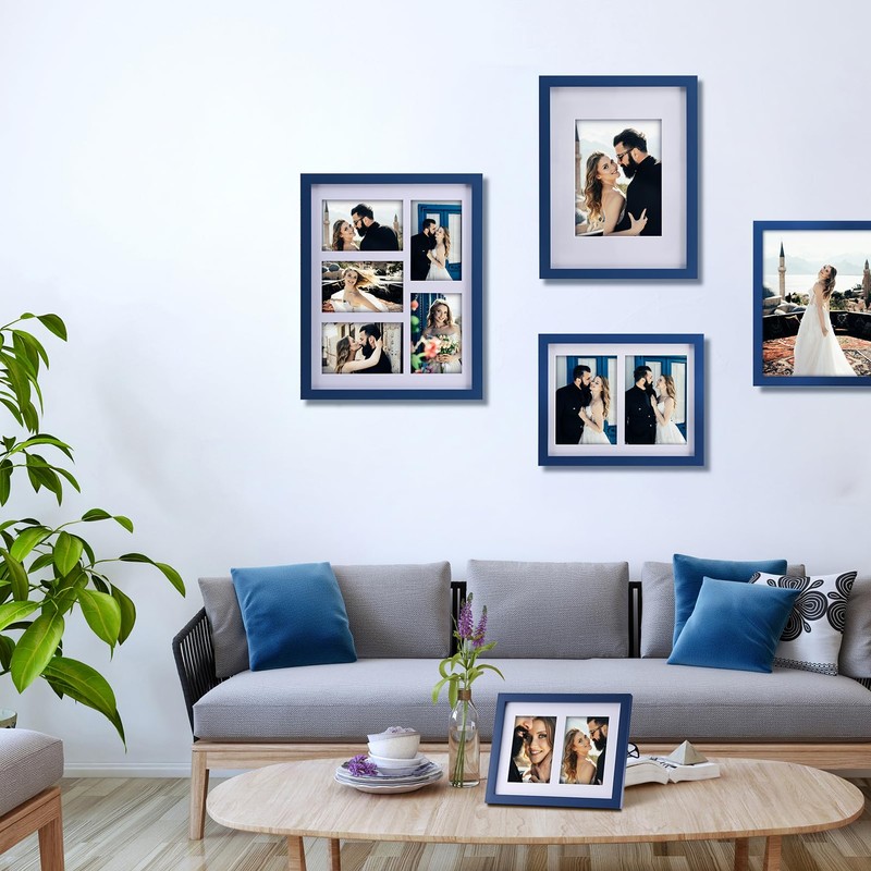 8x10 Collage Picture Frame,Pine Wood,Double 4x6 Photos with Mat.