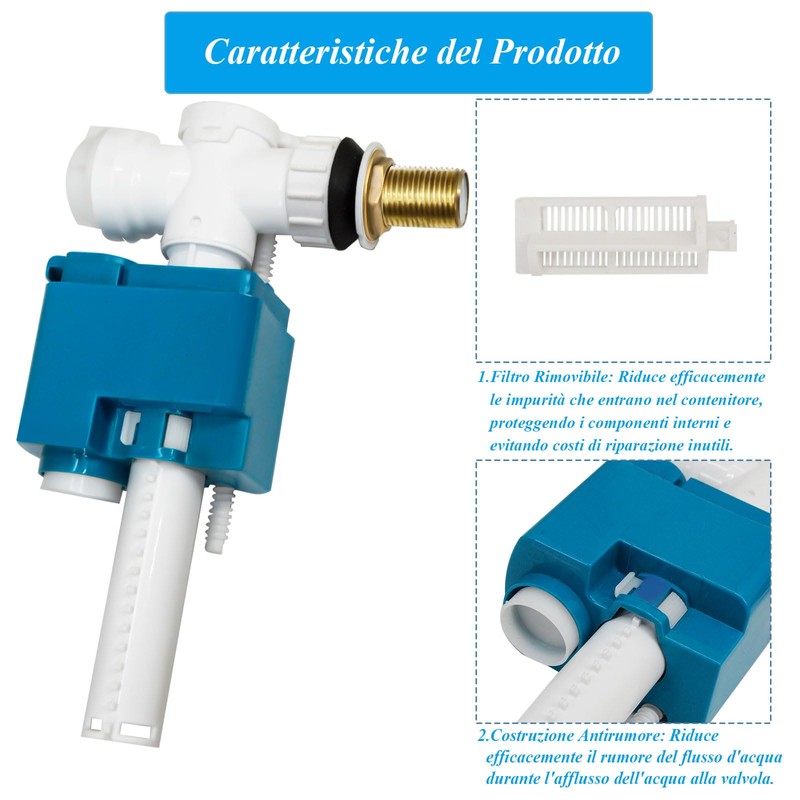 MendorioToilet Cistern Fill Valve, Universal 1/2" Brass Side Entry Inlet