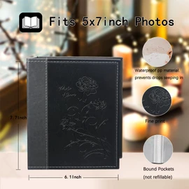 Artmag Photo Album 5x7 Photos, Clear Pages Leather Cover Slide in Album Book Holds 100 5x7 Photos Picture Book for Artwork Postcards Family Wedding Anniversary (Black)