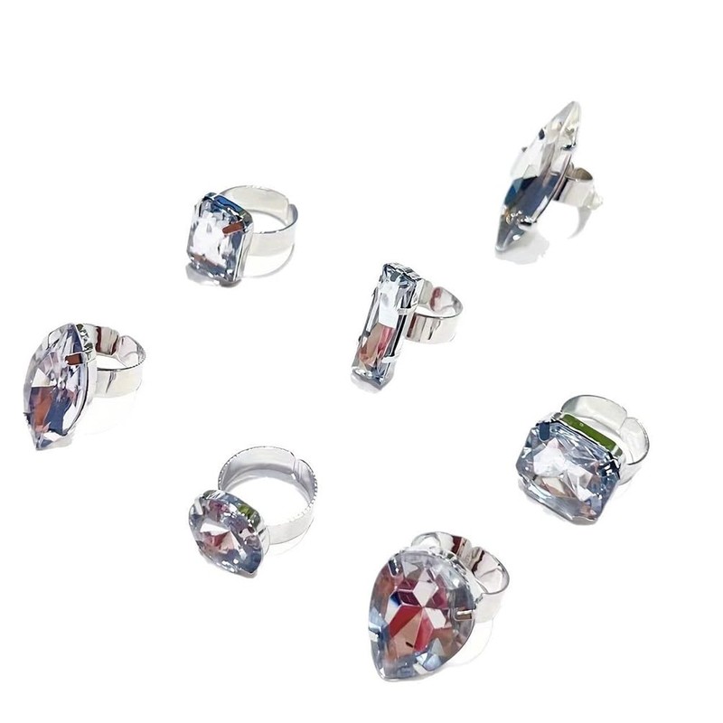 DZSYJKTM Sparkly Silver Chunky Crystal Rings Set for Women, Statement