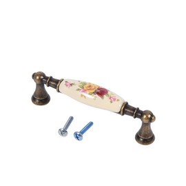 Vintage Flower Pattern Ceramic Drawer Pulls Bronze DIY Door Handles Cabinet Cupboard Drawer Knobs Pull European Antique Ceramic Drawer Handle(2#)