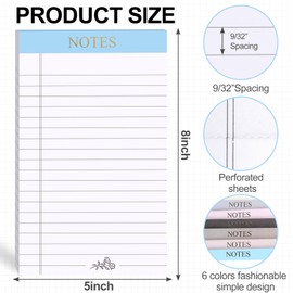 AZUREAL 6P Notepad, Legal Pads 5x8 with Micro Perforated, 6 Different Color Bindings Writing Pads 30 Sheets per Notepad, Lined Paper Pads for Home, School, College, Office, Business