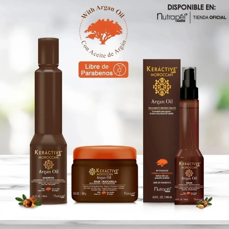 Nutrapel Moroccan Kit Restaura Cabello Argan Oil 3 Pzs