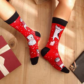 ZFSOCK Christmas Socks Men's Funny Dress Socks Colourful Patterned Festive Crew Cotton Socks Novelty Christmas Socks New Year Gift for Men, christmas a-6 pairs