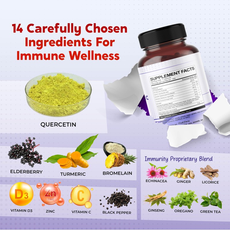 PEAKPURY Quercetin Elderberry Turmeric Vitamin C Zinc - Immunity Support