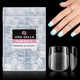UNA GELLA Extra Short Square Nail Tips, 312pcs XS Square Gel X Nail Tips, Soft Gel Full Cover Nail Tips Half Matte No Need File Acrylic Fake Nails for Nail Extension Home DIY Nail Salon 12 Sizes
