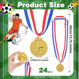 24 Pieces Gold Award Medals Set Soccer Gold Metal Medals with Ribbons for Party Favors Prizes Awards Team Gifts, 2 Inch