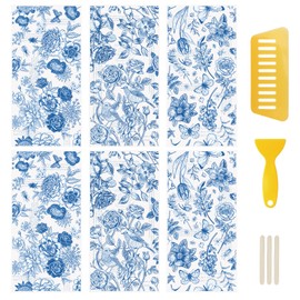 WANDIC 6 Sheets Blue Flower Stickers, Rose Stickers, Butterfly Stickers, Furniture Stickers for Home Decor, 15x30cm