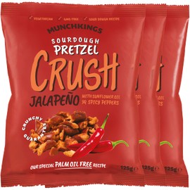 Hibvest MunchKings Sourdough Pretzel Crush - Pretzel Snack of Flavoured Pretzel Pieces (Jalapeno Pepper, 3 x 125g)
