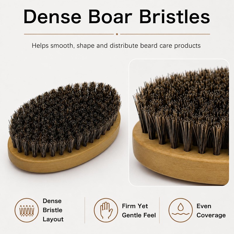 Boar Bristle Beard Brush Wooden Grooming Tool for Mustache Care