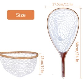 Fly Fishing Net, Soft Mesh Trout with Handle, Catch and Release Landing for Freshwater, Saltwater, Gift for Anglers & Fly Fishing Enthusiasts, Soft Rubber Mesh