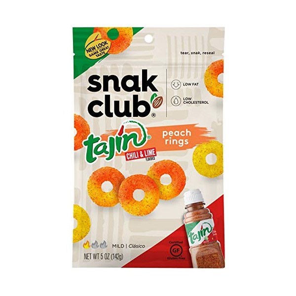 Snak Club Tajin Peach Rings, Sweet and Spicy Gummy Snacks,