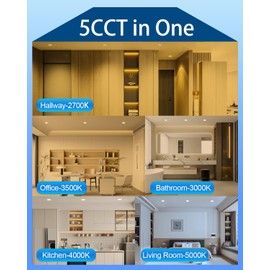 Sublimation 2 inch 5CCT Gimbal Led Recessed Lights, 360° Rotatable Adjustable Eyeball Downlight, Waterproof recessed Lighting for Shower, 6W Dimmable Can Lights with Jbox, White, ETL (6 Pack)