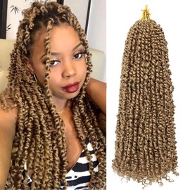 Passion Twist Crochet Hair 18 Inch Pre-twisted Passion Twist Crochet Braids for Women Blonde Pre-looped Short Curly Crochet Hair Bohemian Synthetic Hair Extensions 8 packs 27#