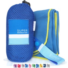 Super Towel for Sports, Travel & Beach — Lightweight, Compact, Absorbent, Quick-Dry, Soft Microfiber Suede — For yoga, gym, pool, bath, camping, outdoors & jet-setting (Blue+Yellow, M (20x40"))