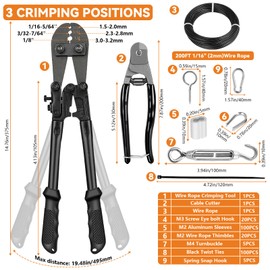 TooTaci 1/16" Wire Rope Kit, 200FT 1/16 Black Vinyl Coated Stainless Steel Cable with Wire Rope Crimping Tool Kit & Turnbuckle, Tension Cable for String Light Hanging, Garden Trellis, Curtain