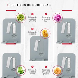 Cookify Espiralizador Rallador 5 en 1, Cortador de Verduras en Espiral Plegable, Ahorra Espacio (Gris)