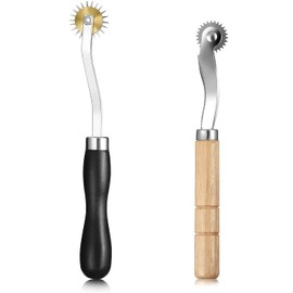 Tracing Wheel Sewing Tools, Perfect Leather Paper Cloth Multifunctional Pattern Notcher, Tracing Wheel Sewing Tools Needle Point Tracing Wheel Leather Paper Cloth Sewing Overstitch Wheel Tool Serrated Tracing Wheel with Wooden Handle for Leather Edges (2